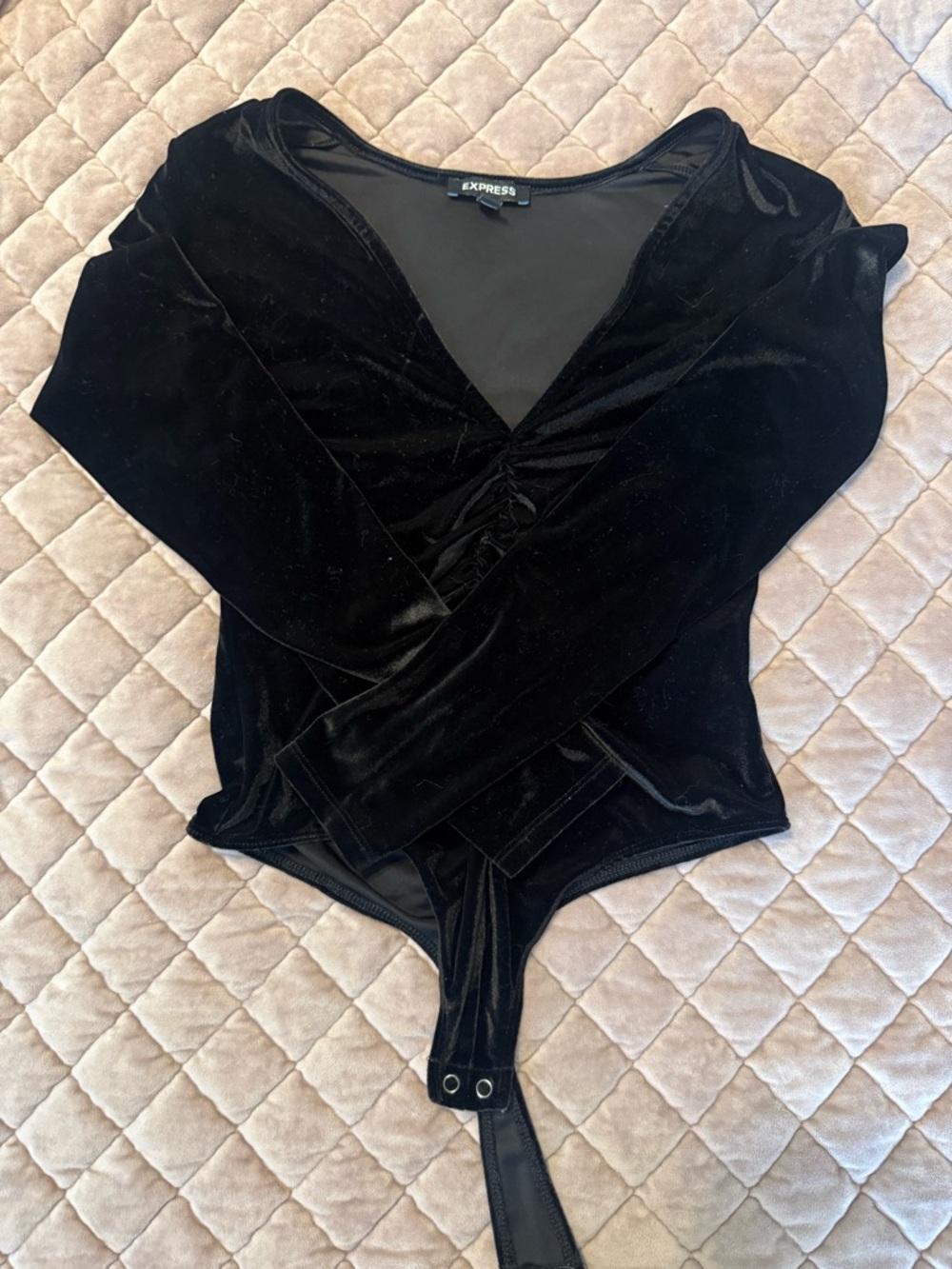 Express Black Velvet V-Neck Long Sleeve Bodysuit